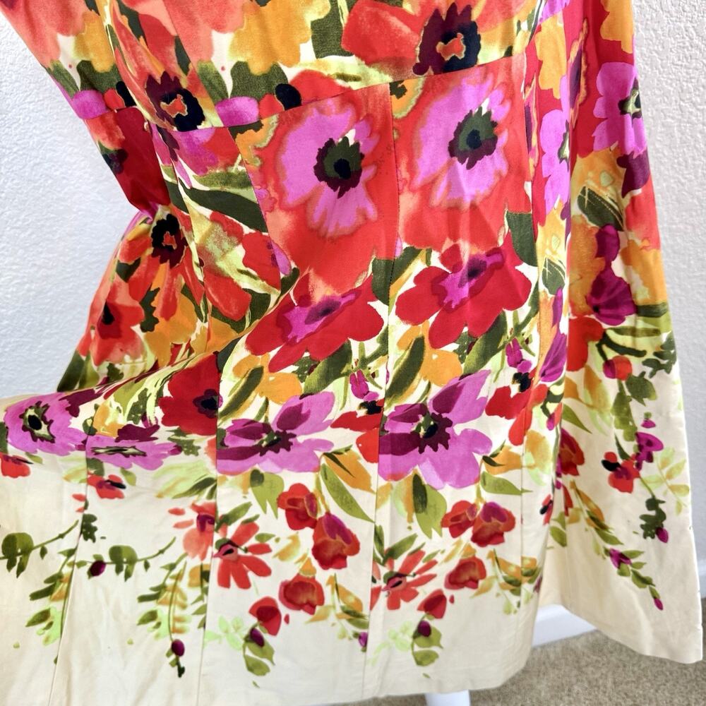ELIZA J Sz 14 W Womens A-line Floral Pink Orange Sleeveless Summer Spring Dress - Picture 4 of 14